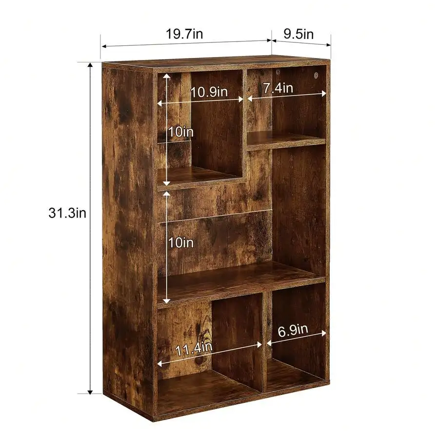 VECELO, Widened Version, 3-Tier Five Open Cube Wooden Bookcase Organizer, Bookshelf, Book Storage