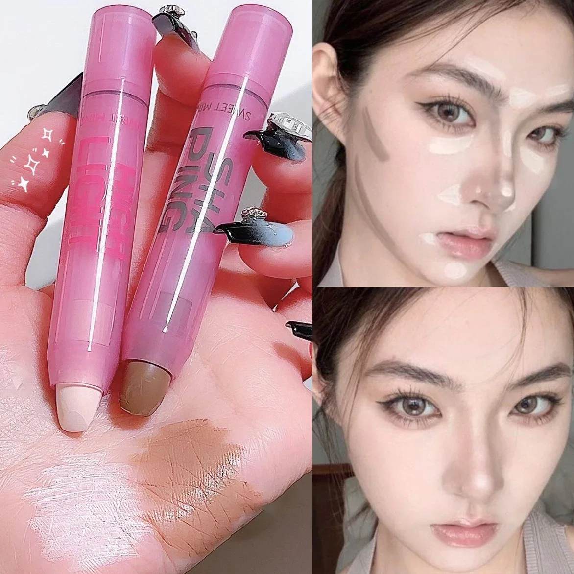 Cream Contour Stick Porcelain White Highlighting Contouring Pen Smooth Easy-to-Blend Face Contour Makeup Sculpting Concealer Pen