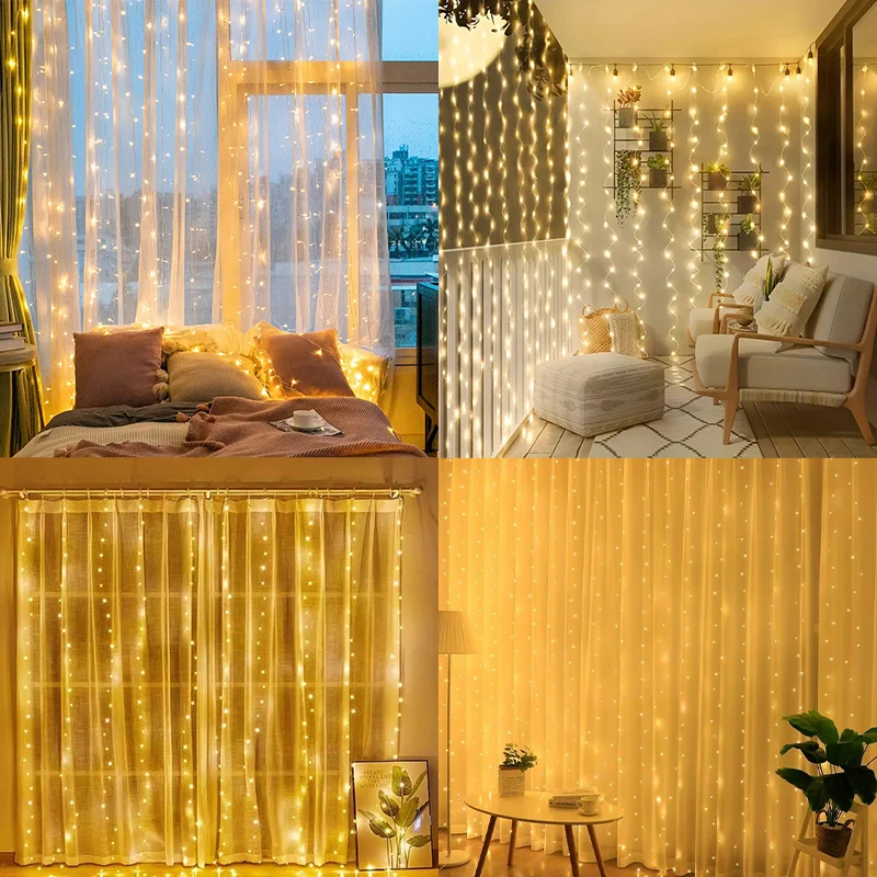 LED Fairy String Light para Decoração, USB Curtain Lights, Luz do quarto, Festa de casamento, Natal, Dia das Bruxas, Feriado, 8 Modos