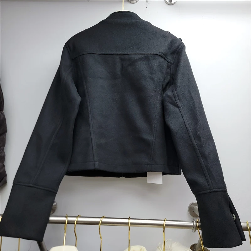 British Style Vintage Multi-Breasted Decoration Women Short Coat Slim Stand Collar Long Sleeve Female Autumn Cropped Outerwear