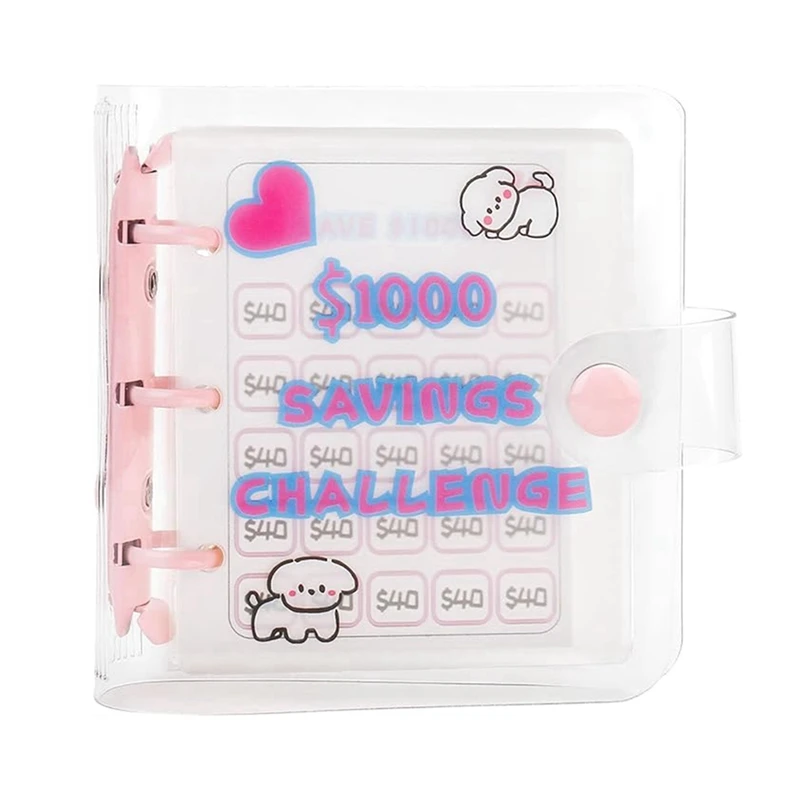 Dinheiro Desafio Binder com Mini Envelope, Livro, Rosa, PVC, Reutilizável, Orçamento, 1000, 2 pcs