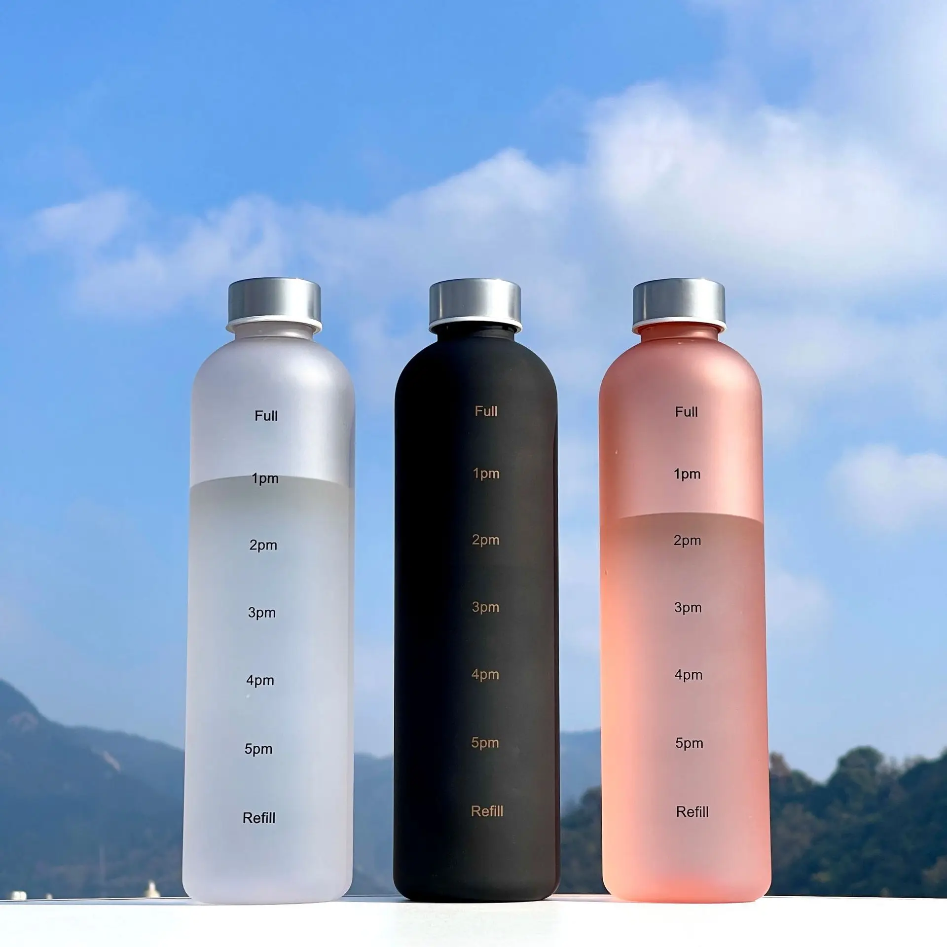 1 l Wasserflasche mit Zeitmarkierung, 32 oz, Fitness, Sport, Outdoor, Reisen, tragbar, auslaufsicher, Trinkgeschirr, BPA-frei, mattierte Trinkflaschen – Detail 17