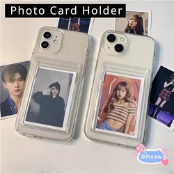 For iPhone 16 15 14 Plus 13 12 11 Pro Max Xs Max XR X 7 8 6 6S Plus SE Card Wallet Transparent Phone Case Clear Soft Cover