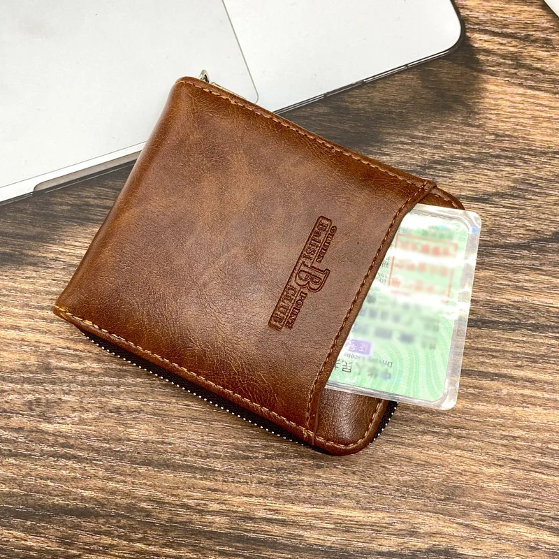 Multifunction Men's Short Wallet Vintage Leather Card Holder Fashion Zipper Coin Purse Business Money Wallet