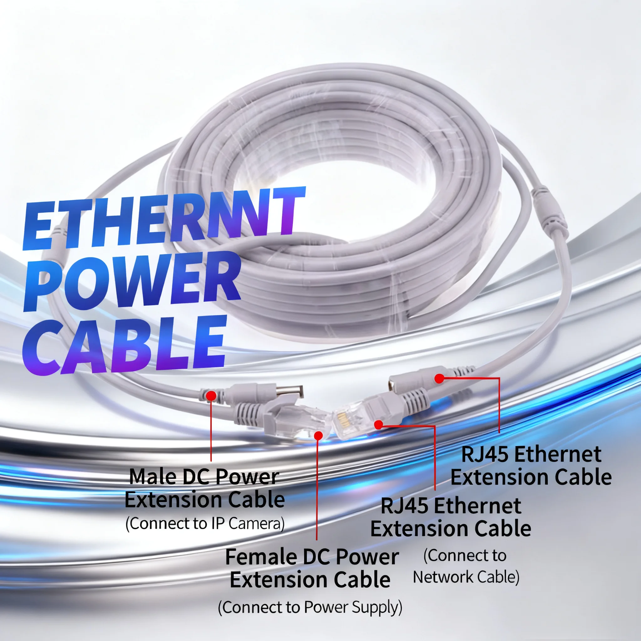 Cold-Resistant 2-in-1 Network DC Cable 5m-20m Durable Stable for CCTV NVR Switch Long-Distance Winter