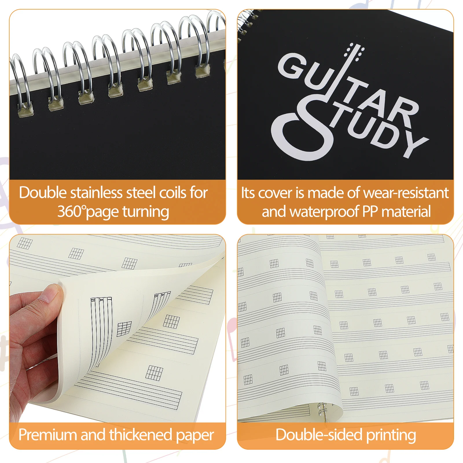 ورقة الغيتار الموسيقى دفتر لفائف ملزمة المحمولة ستة خط وتر كتاب النتيجة خفيفة الوزن مقاوم للماء الغيتار المبتدئين هدية الموسيقى