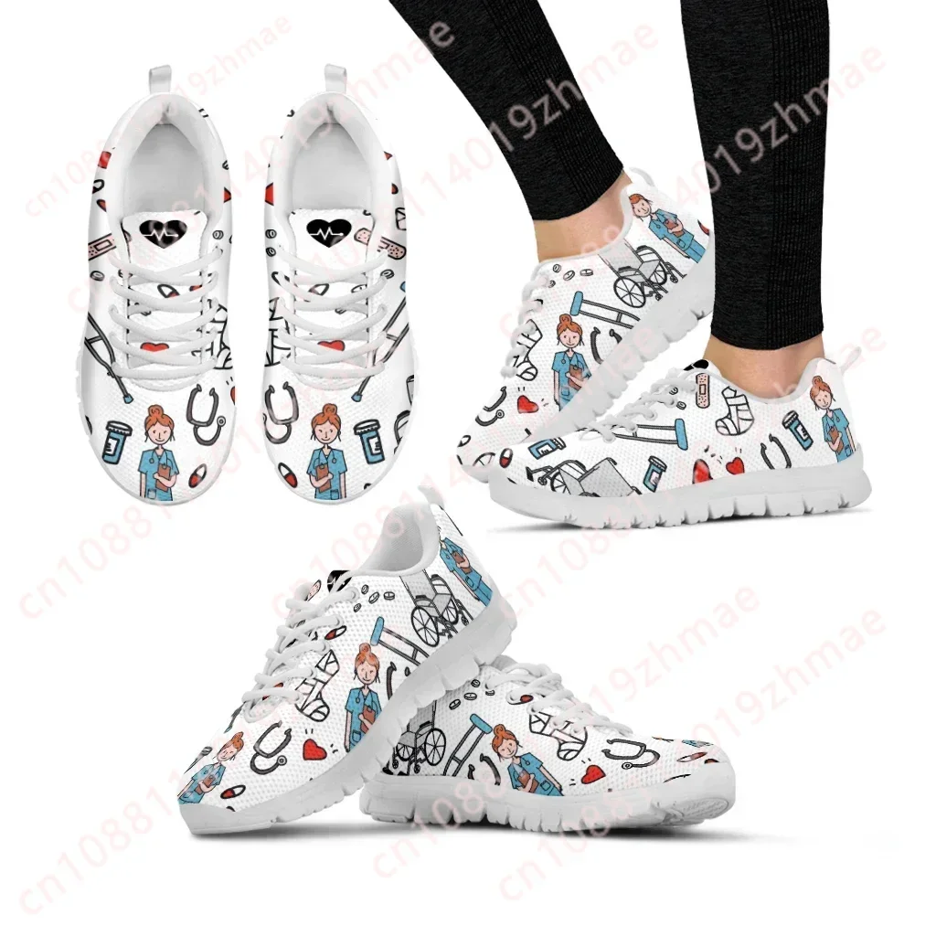 

Custom Made Spring Leisure Sneakers for Ladies Orthopedic Nurse Pattern Flats Lace Up Shoes Comfortable Air Mesh Footwear Zapato