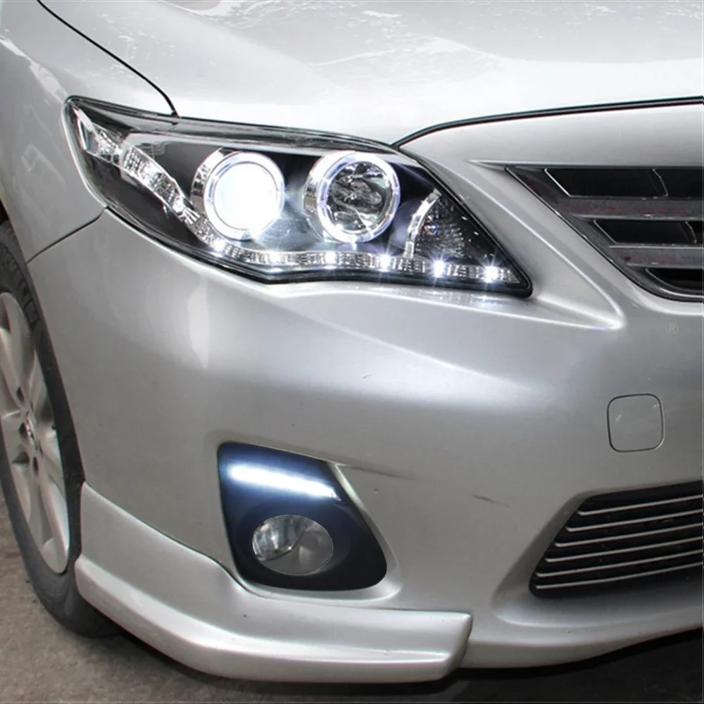 New！ Car DRL For Toyota Corolla 2011 2012 2013 Daytime Running Lights fog lamp cover with yellow signal Daylight Foglight