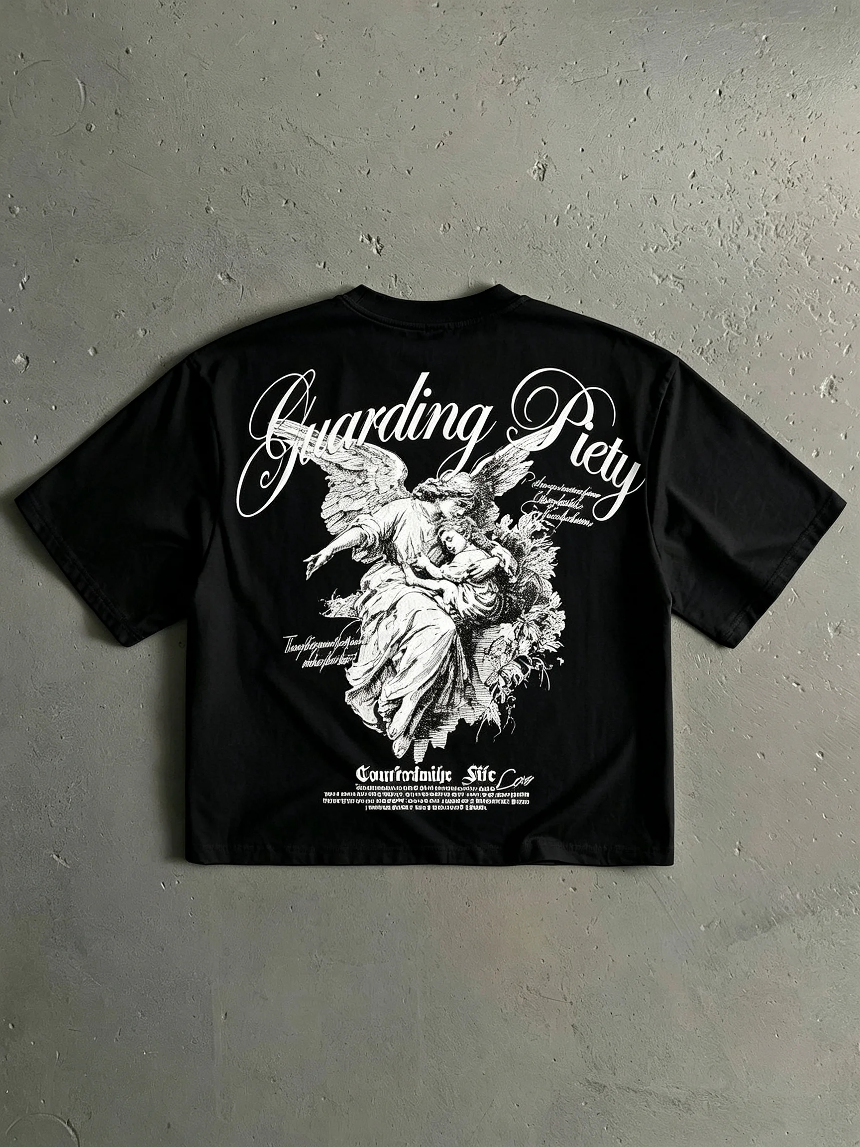 2026 New Parent‑Child Matching Cropped Cotton Tee Retro Classical Angel Figure Sketch Cursive Script Graphic Short SleeveT‑Shirt