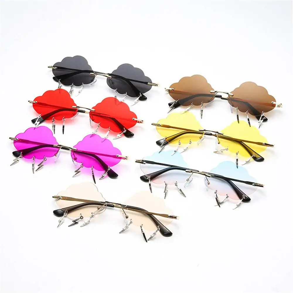 Clouds Lightning Sunglasses for Women Retro Colorful Rimless Sunglasses 90s Sun Glasses Funny Disco Party Glasses