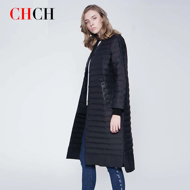 CHCH 2023 New Fashion Luxury Brand Autumn Winter Women Down Jacket Slim Long Coat Female Grid Warm Parkas Outwear Ultra Light