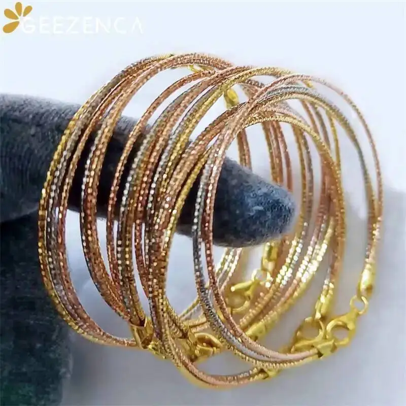 GEEZENCA Real 925 Silver Tricolor Three Strands Bracelets For Women Italian Jewelry Trendy Luxury Multi-loop  Bracelet 2024 New