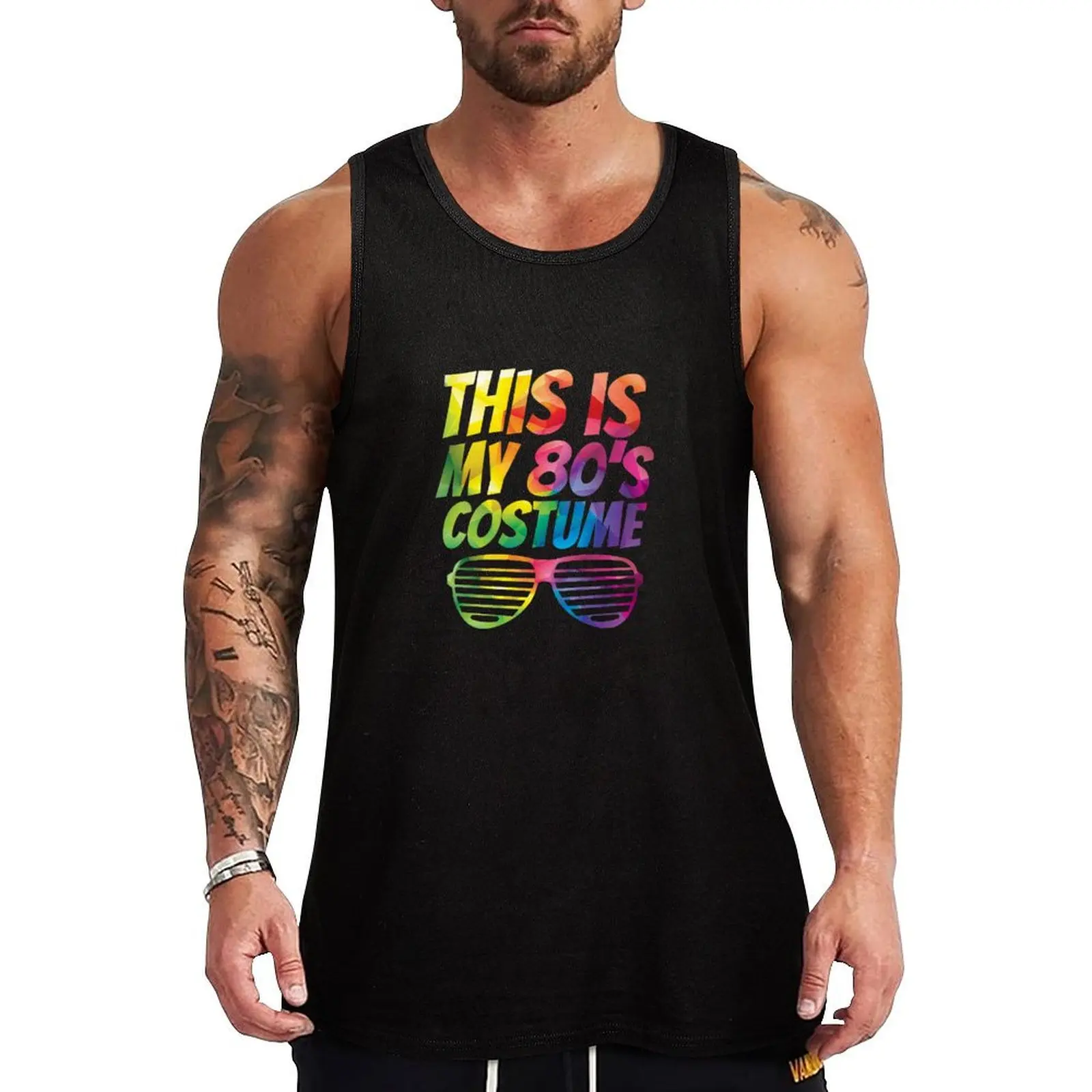 

This Is My 80s Costume Bright Neon Low Poly Funny Tank Top Muscle fit Gym man summer clothes