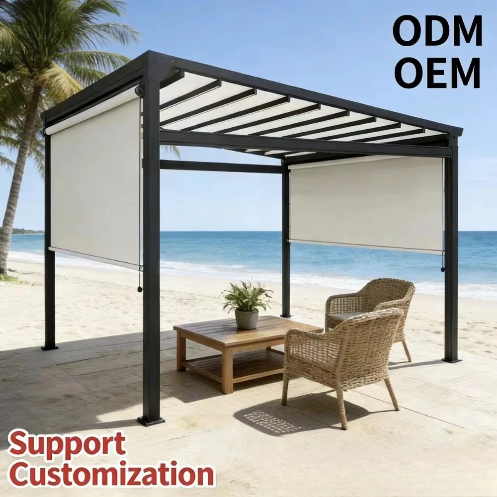 Aluminum Retractable Roof Pergola Gazebo, High Quality Eco-Friendly PVC Awning, Waterproof Outdoor Patio Garden Canopy Shelter