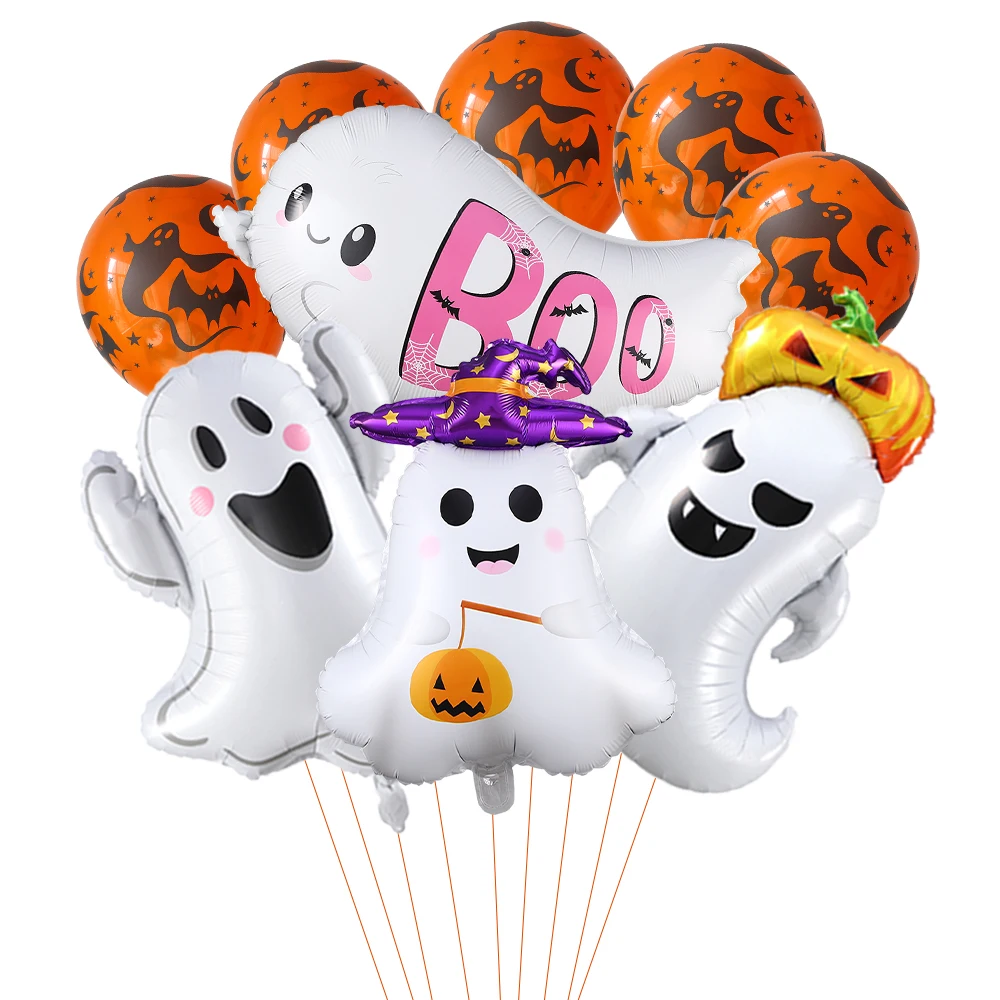 Juego de globos fantasma de 9 Uds., sombrero de calabaza blanco, globo de aluminio fantasma de mano, globo fantasma naranja y negro, decoración para fiesta de cumpleaños y Halloween