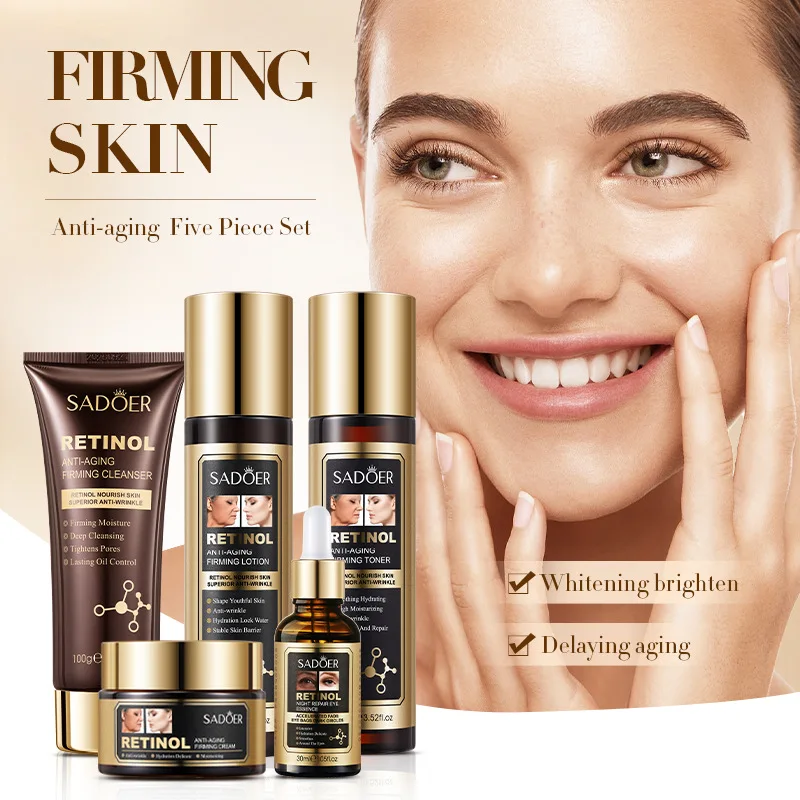 5pcs Retinol Skin Care Set Face Toner Essence Cream Facial Lotion Moisture Anti-Aging Serum Cleanser Women Skincare Products