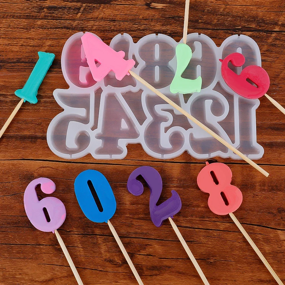 Number Shaped Baking Mold DIY Lollipop Numeric Modeling Silicone Chocolate Candy Mould Birthday Cake Decoration Kitchen Tools