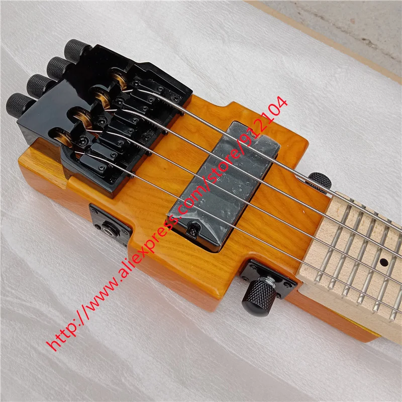 4 Strings Headless Electric Bass Guitar,Ash Body&Maple Neck Maple Fingerboard Black Hardware BJ-638