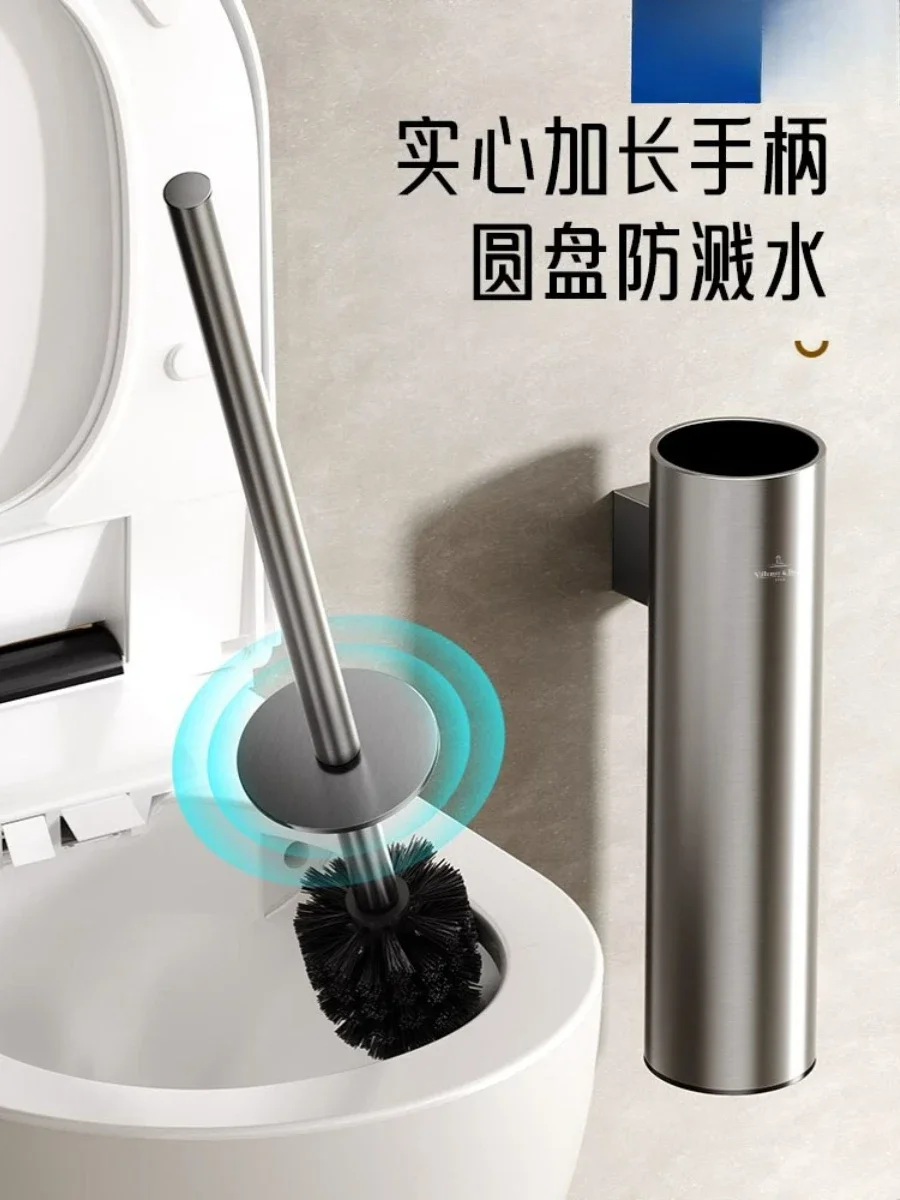 Light luxury toilet brush deodorant non-punching stainless steel black toilet brush household high-end cleaning brush set