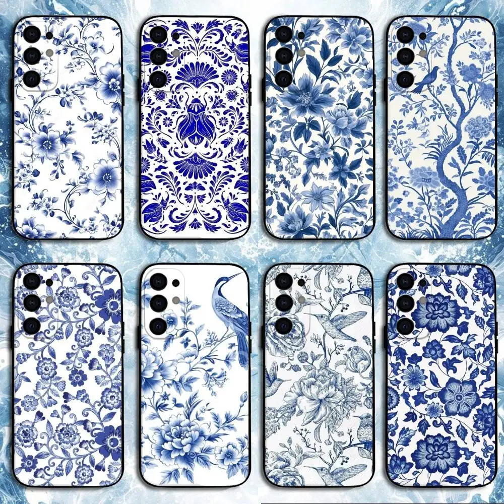 

Blue white Porcelain Pattern Phone Case For Samsung S25,S24,S23,S22,S21,S20,Plus,Fe,Lite,Others Black Cover