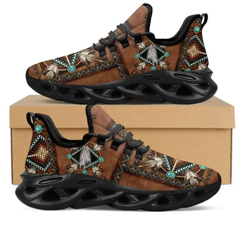 African Tribal Pattern Ladies Mesh Swing Sneakers Comfort Lace up Platform Shoes Lightweight Sport Shoes for Women