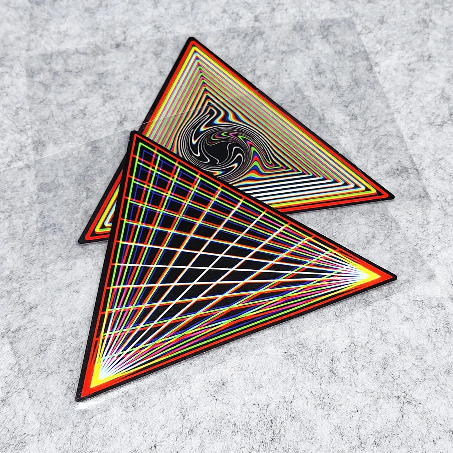 Psychedelic Optical Illusion Triangle Vinyl Sticker, 2D Flat Waterproof Decal with Neon Grid Swirl for Car Laptop Skateboard