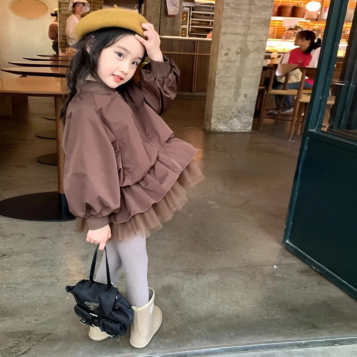 Girls\' Coat Korean Jacket Version Fake Two-Piece Mesh Children\'s Coat Top Spring and Autumn New Children\'s Clothing Baby Kids