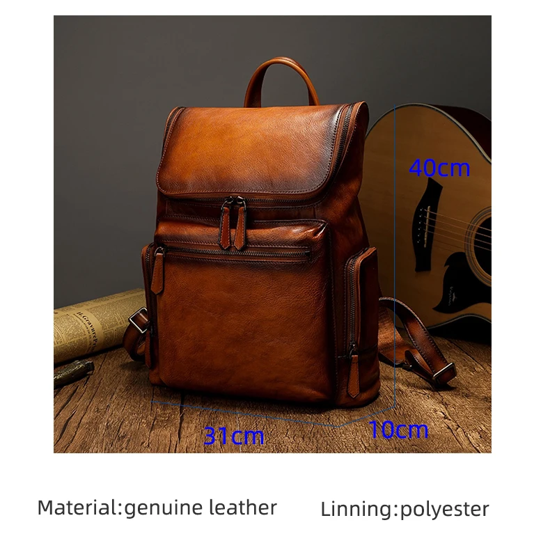 New Fashion Men Genuine Leather Backpack Real Leather Men School Laptop Backpacks Water Repellent Travel Bag Large Capacity