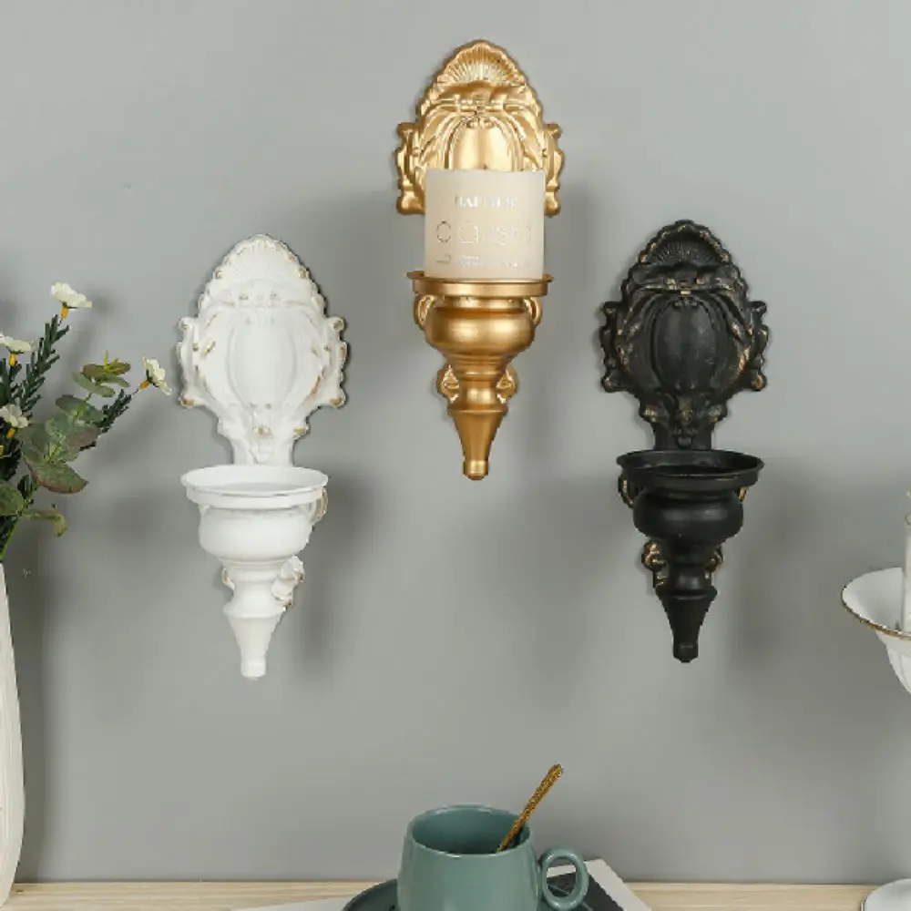 European Style Decorative Wall Mounted Candle Holder Carved Iron Art Nordic Tealight Stand Vintage Metal Candlesticks Wall Decor