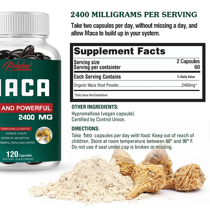 Organic Maca Root Powder Capsules - A Natural Energy Boost, Providing Positive Energy Levels and Increased Focus