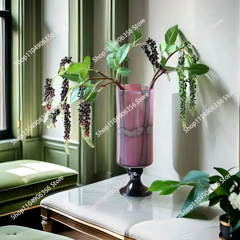 

for French medieval color manual color matching straight glass vase new Chinese art high-end water flower ornament