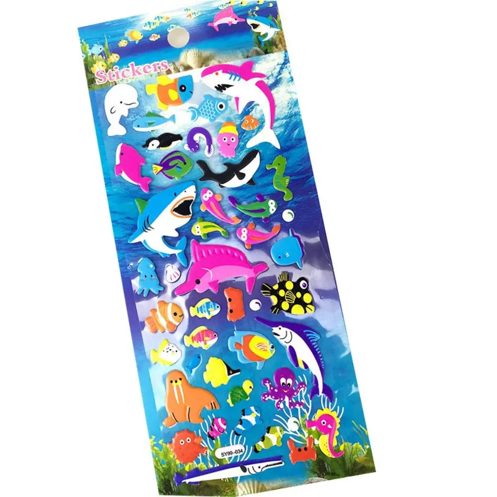 5PCS Car Truck Plane Traffic 3D Bubble Sticker Shark Dolphin Fish Sea Life Animal Waterproof Cartoon Anime Stickers