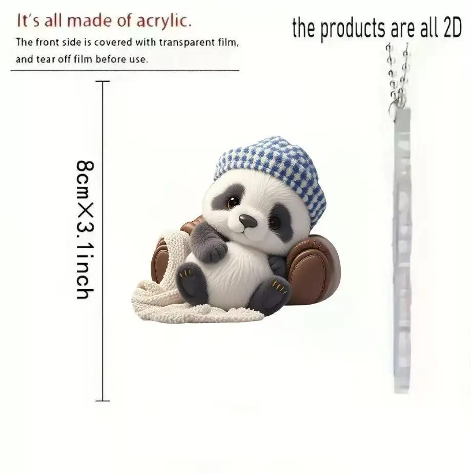 2D شقة موضة لطيف الباندا قلادة سلسلة مفاتيح مصنوعة من الأكريليك الكرتون الحيوان شجرة المنزل نافذة ديكور معلق مرآة الرؤية الخلفية الملحقات #4