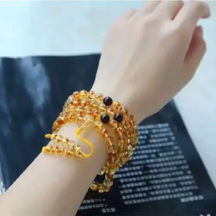 Natural Flower Amber Bracelet Rudraksha Mala Beads Necklace With 108 Prayer Bead Baltic Amber Multilayer Tassel Charm Bracelets view 4