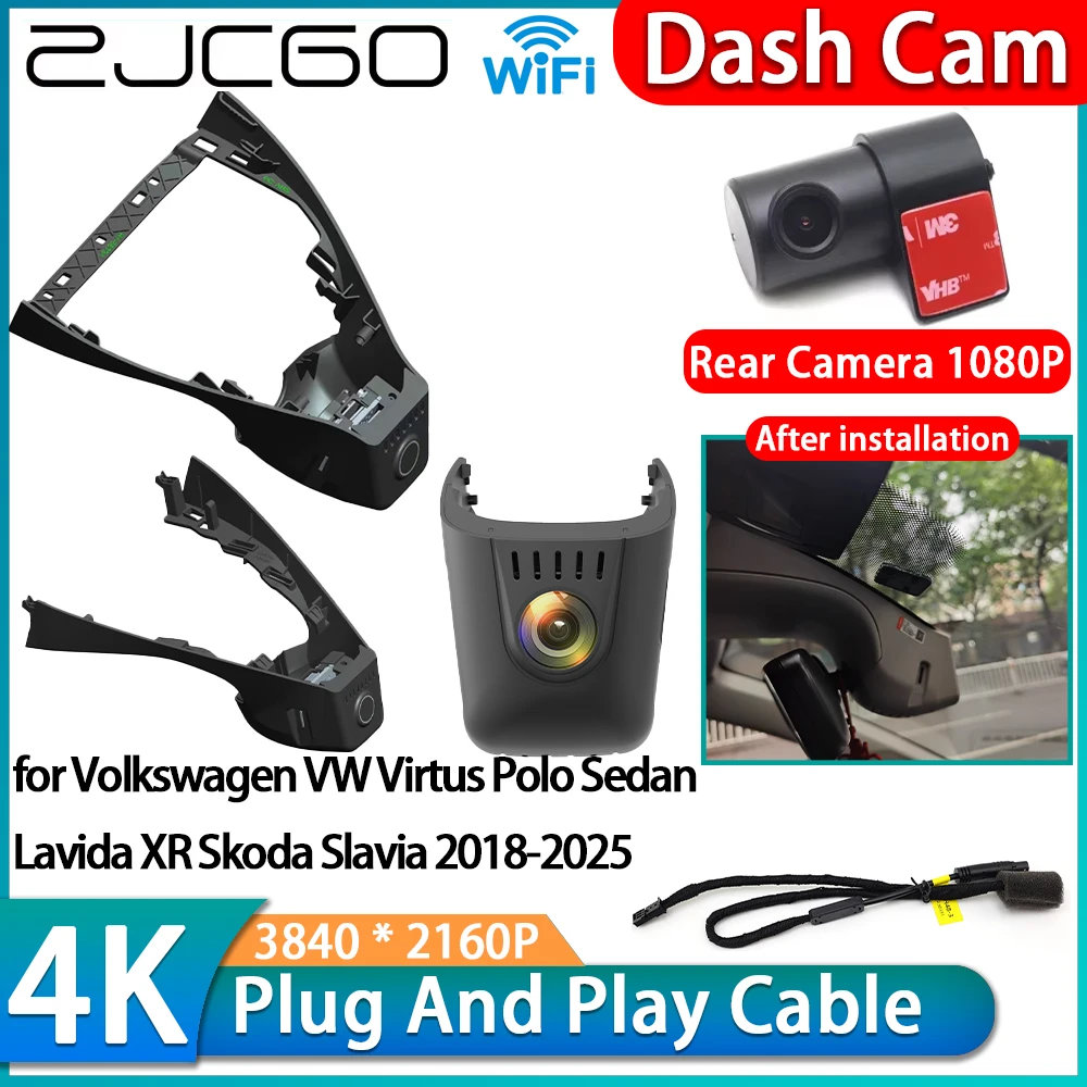 Cámara de Video para Auto con Wifi 4K, Grabador DVR para Volkswagen VW Virtus Polo Sedan Lavida XR Skoda Slavia 2018-2025, Cámara Delantera y Trasera