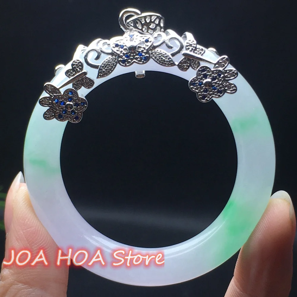 

Newest Quality Boutique Natural A Jadeite Inlaid Emerald Pendant Round-Ring Exquisite Noble Jade Necklace Chain Fine Jewelry