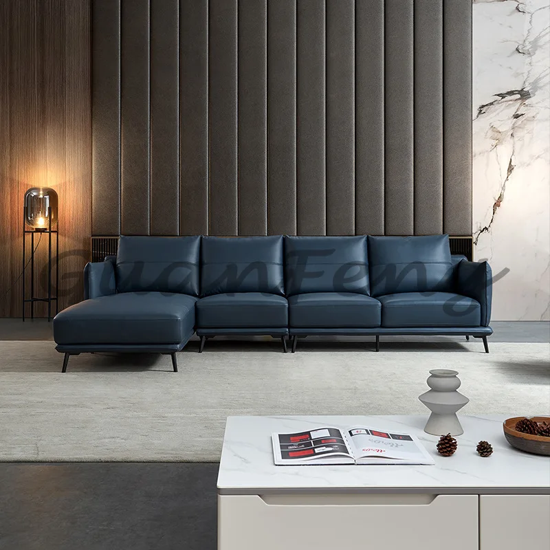 Leather sofa living room minimalist first-layer cowhide light luxury large