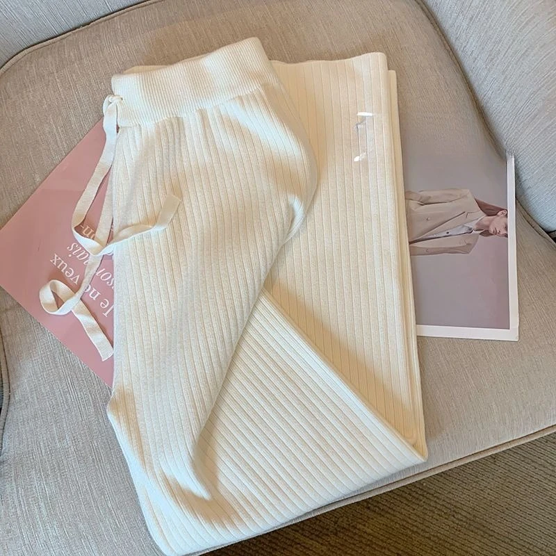 

Женские широкие классические брюки, легкие свободные брюки с высокой талией, осень-зима, универсальные вязаные широкие брюки CQ96