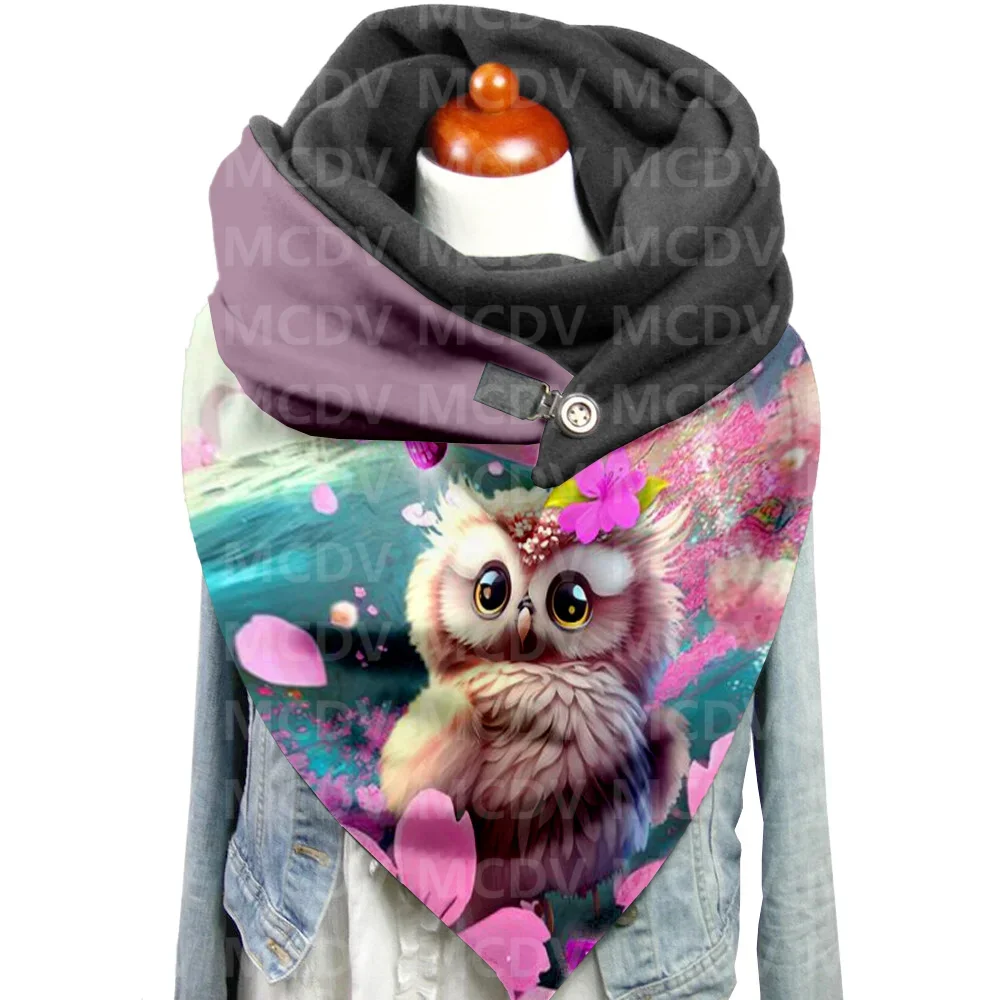 Owl 3D Printed Casual Scarf And Shawl for Women Warm and Comfortable Scarf