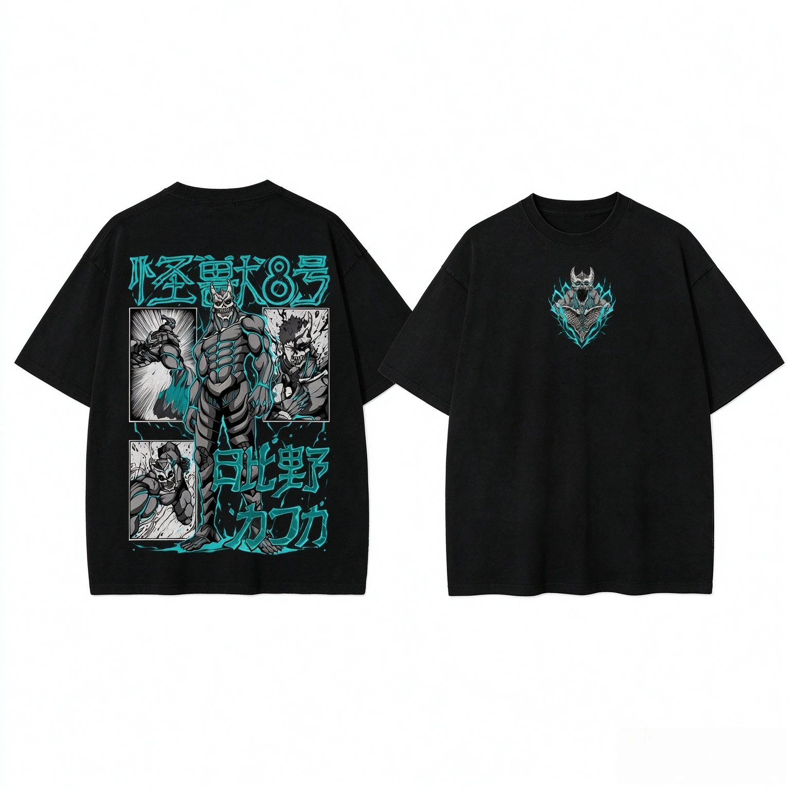 Unisex Front Back Print T Shirt Manga Panel Monster Creature Graphic Tee Men Women Casual Summer Short Sleeve Streetwear Top