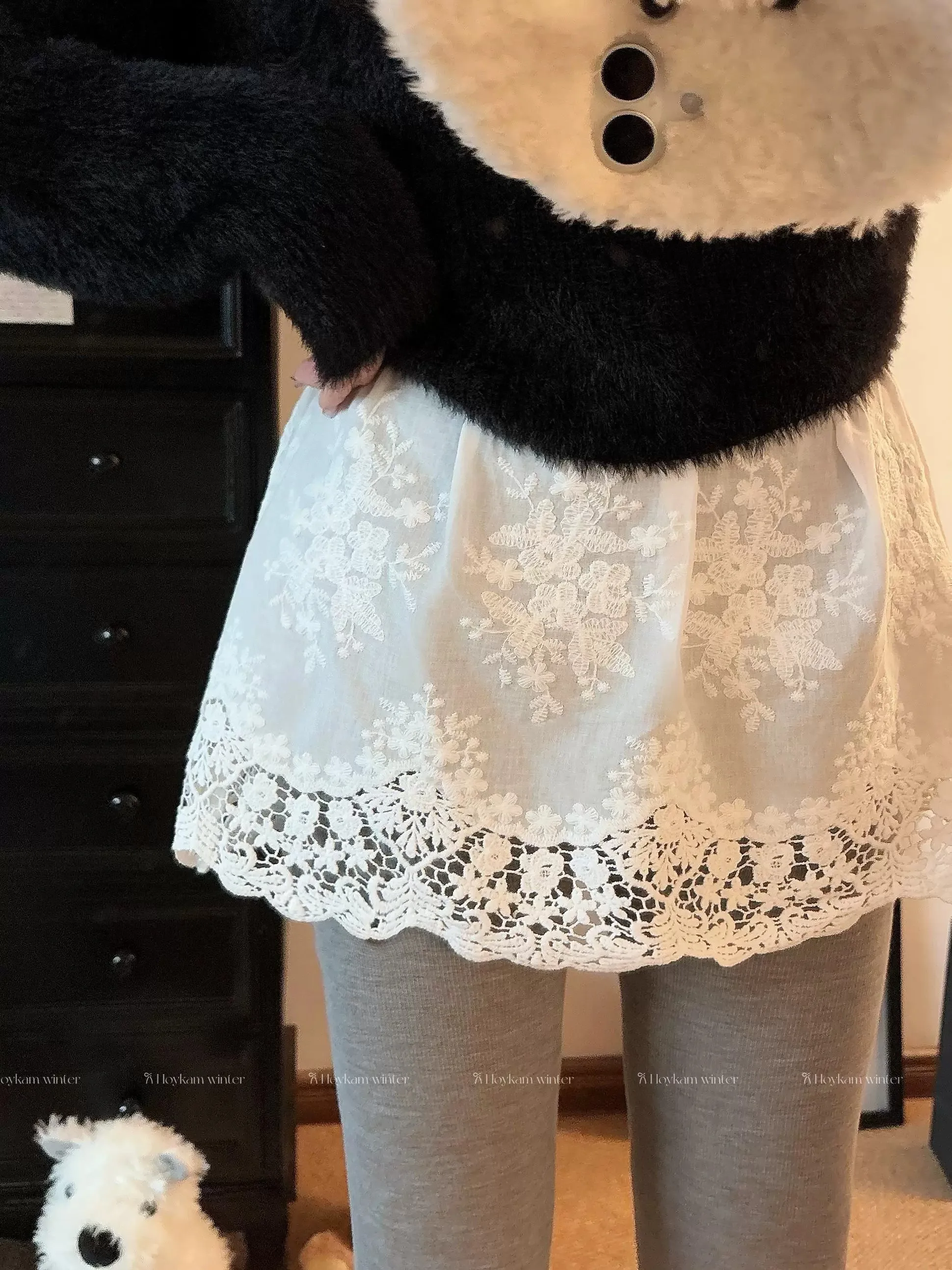Upper Body Beautiful A-Line Short Skirt Lace Trim Base Layer Skirt Hip Concealment Multiple Wear Cotton High Waist Lace Fabric