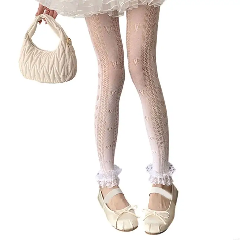 270D 여성 스타킹 하트 패턴 Footless 레이스 트림 레깅스 발가락 없음 팬티 스타킹