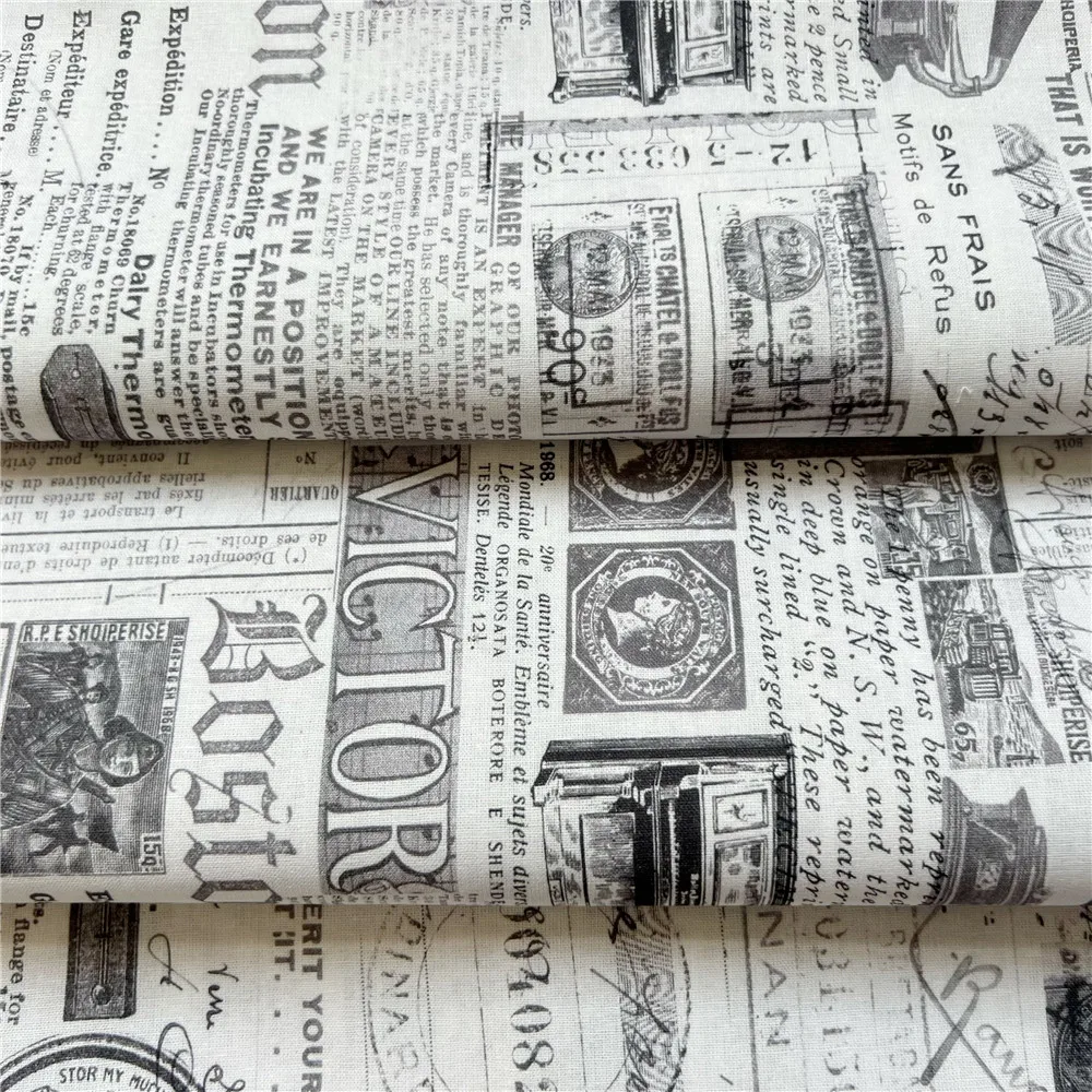 45x145cm Black and white  Vintage newspaper 100% Cotton Fabric newspaper Material Patchwork Sewing  Quilt Needlework DIY Cloth