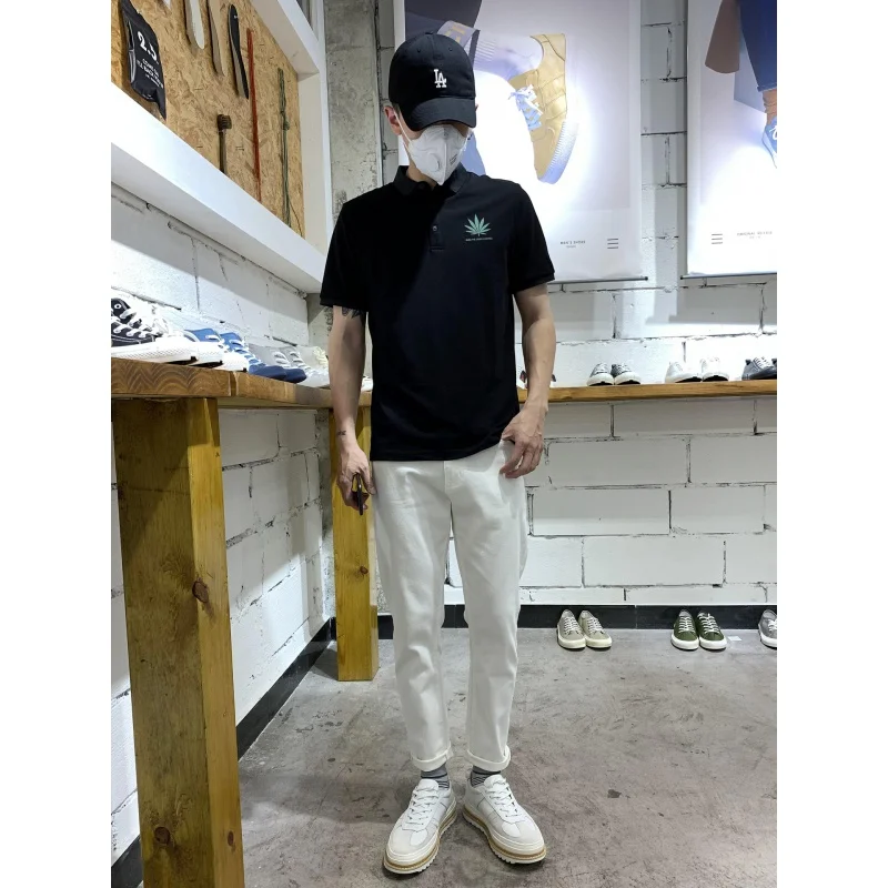 Spring Luxury High Quality White Split Jeans Men'S Slim Fit Straight Leg Fashion Leisure Elastic Cotton Street Denim Pants