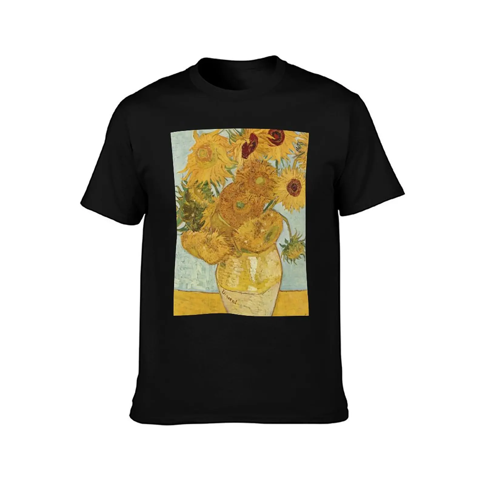 Sunflowers Van Gogh T-Shirt Minimalist Plain Crew Neck T-Shirt