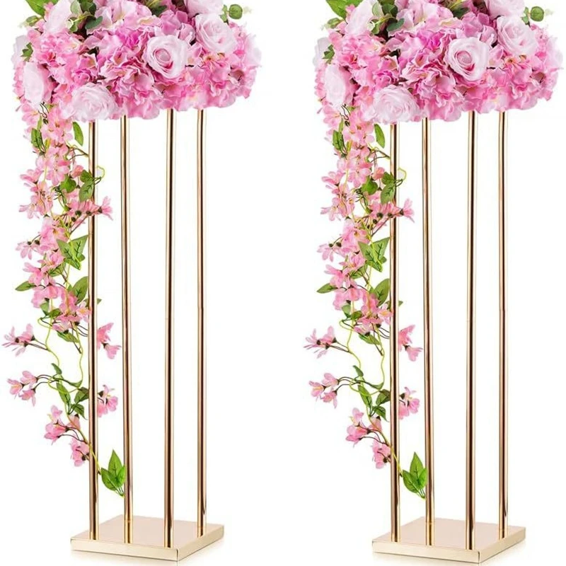 

Flower Vase Gold Column Stand Metal Road Lead Wedding Centerpiece Flower Rack For Event Party Home Decoration 10 PCS/ LOT IM898