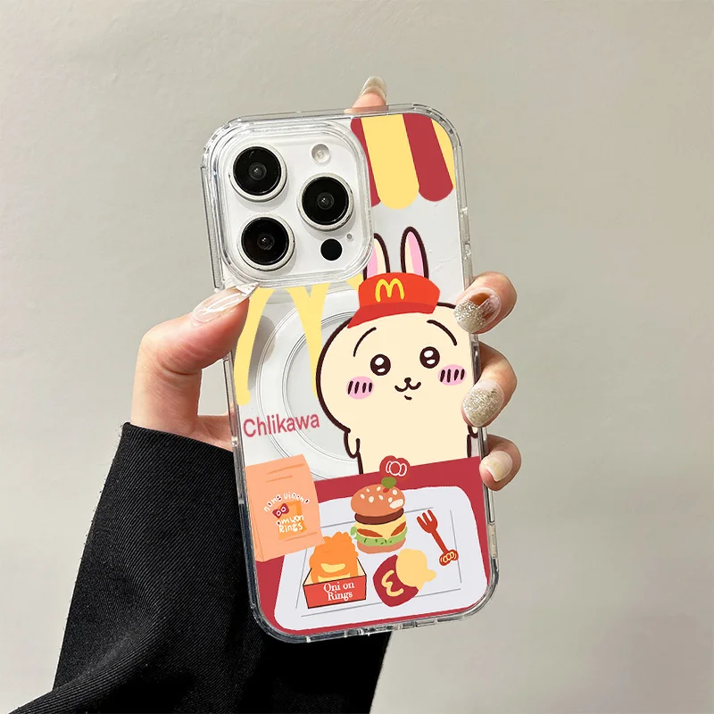 Mooie C-Chiikawa Draadloos Opladen Case voor iPhone 17 Air 16 E 15 14 13 12 Mini 11 Pro Max transparant Siliconen Rand Cover