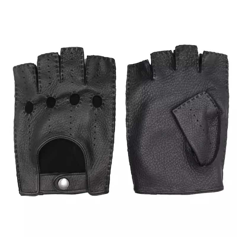 Gants demi-doigts en peau de chèvre pour hommes, cuir véritable, gants de couture à la main, demi-doigt, peau de mouton, hommes, cyclisme, conduite,