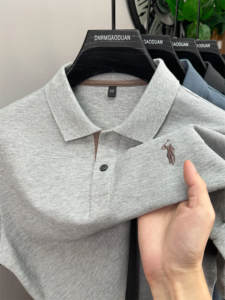 100% pure cotton men's short sleeved polo shirt hot selling summer fashionable horse logo embroidery classic Paul casual T-shirt image 5