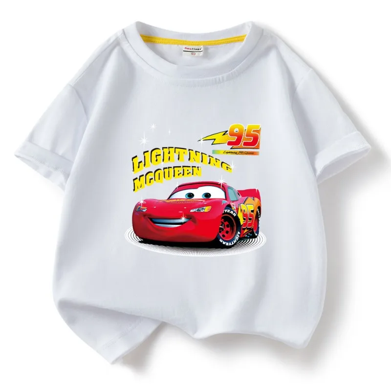 Lightning McQueen cartoon print children's summer round neck thin macaron color pure cotton sweat-absorbent short-sleeved top